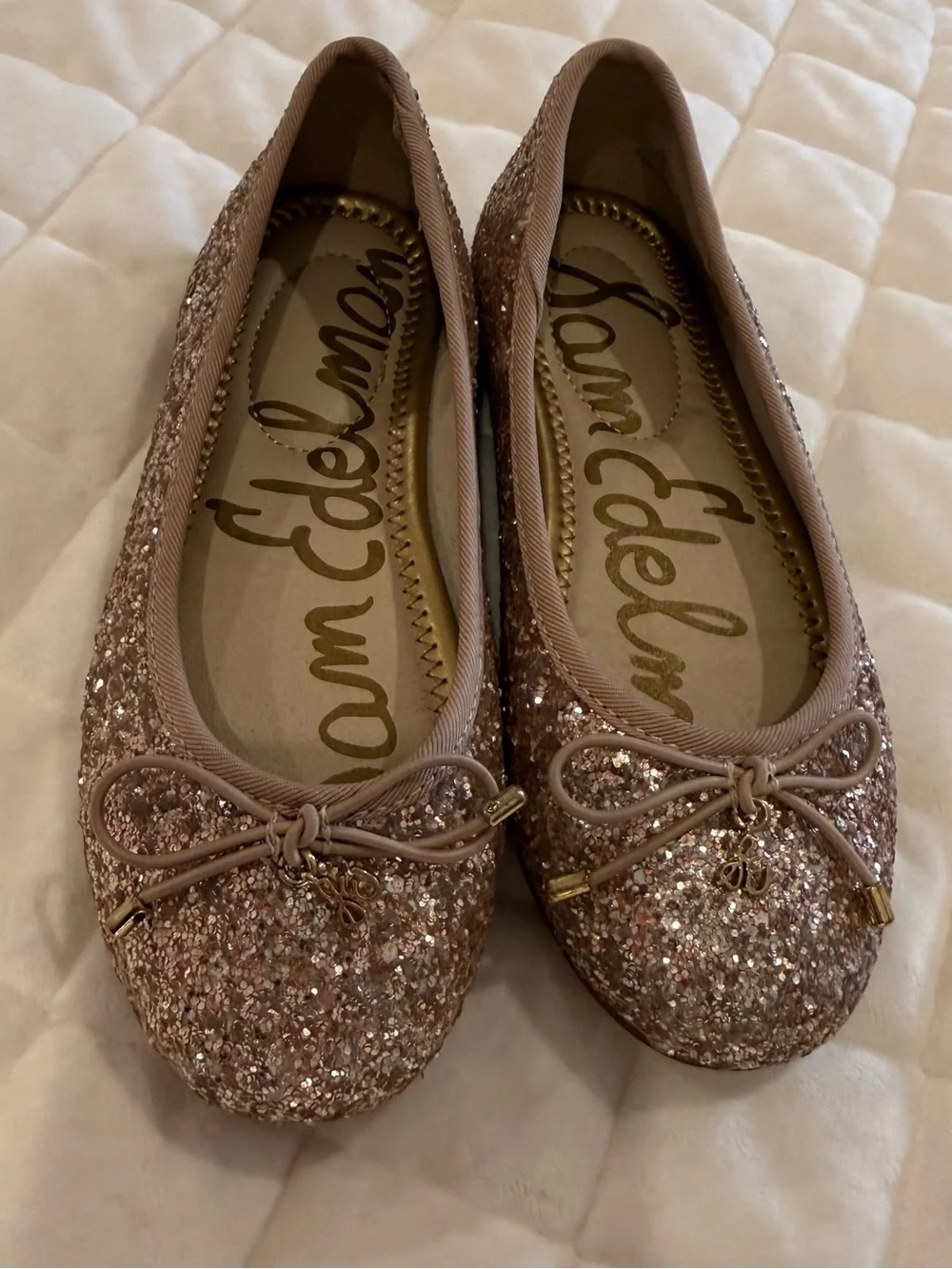 Sam Edelman Kids Felicia Glitter Ballet Flats Rose Gold Sparkle Size 12
